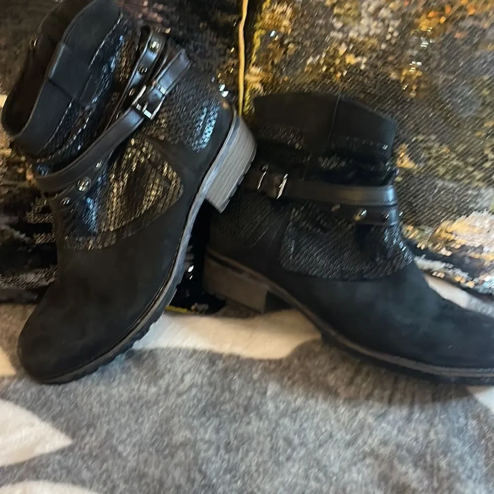 Sz 40/10 tamaris blAck parai leather moto booties:boot